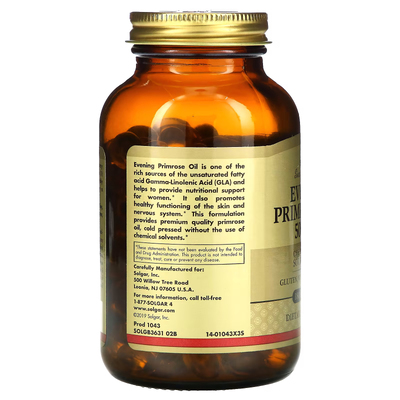 Масло примулы вечерней / Evening Primrose Oil, Solgar, 500 мг, 180 гелевых капсул