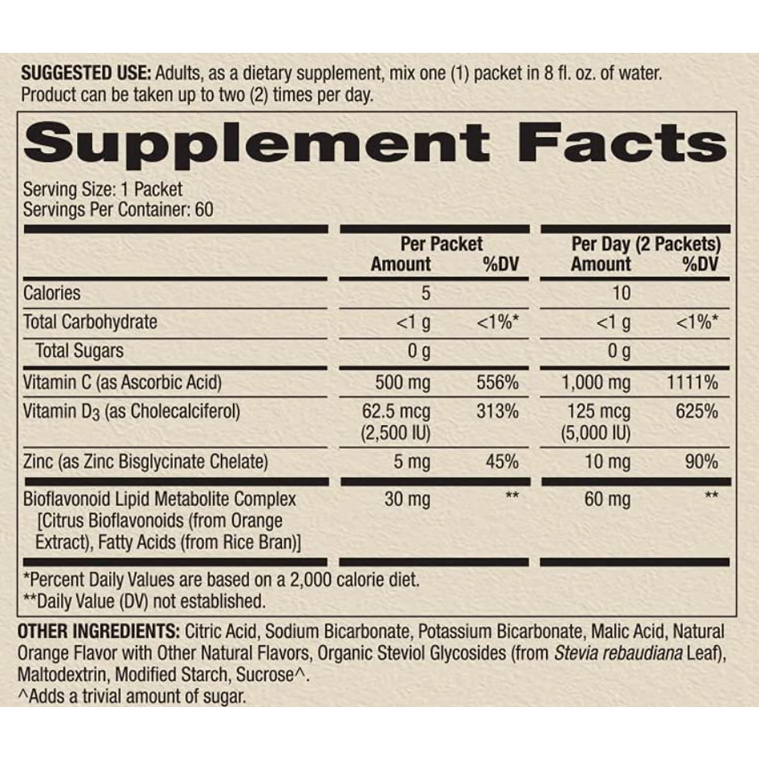 Витамин С + цинк и витамин D3 / Vitamin C + Zinc & Vitamin D3, Dr. Mercola, 60 пакетиков