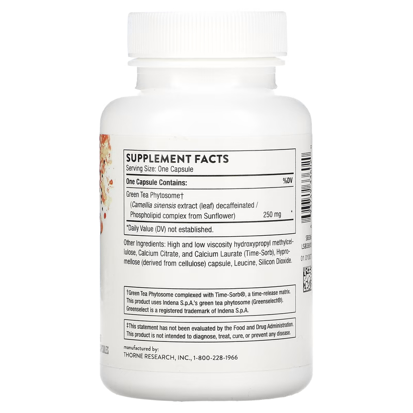 Фитосомы зеленого чая / Green Tea Phytosome, Thorne Research, 250 мг, 60 капсул
