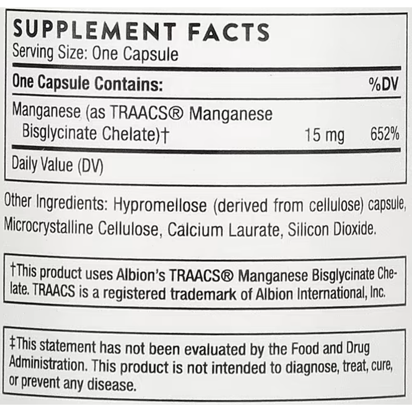 Бисглицинат марганца / Manganese Bisglycinate, Thorne Research, 15 мг, 60 капсул