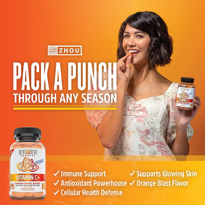 Витамин C+ / Vitamin C + Orange Blast, Zhou Nutrition, 60 жевательных таблеток