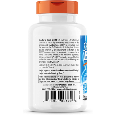 5-гидрокситриптофан обогащен витаминами B6 и C / 5-HTP Enhanced with Vitamins B6 & C, Doctor's Best, 100 мг, 120 капсул