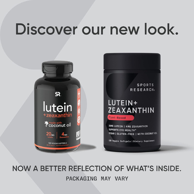 Лютеин и зеаксантин с кокосовым маслом / Lutein and Zeaxanthin with Coconut Oil, Sports Research, 20 мг + 4 мг, 120 вегетарианских гелевых капсул