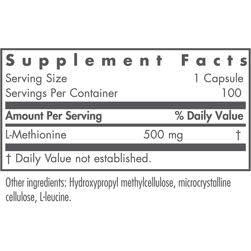 L-метіонін / L-methionine, Nutricology, 500 мг, 100 капсул