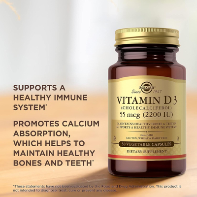 Вітамін D3 (холекальциферол) / Vitamin D3 (Cholecalciferol), Solgar, 55 мкг (2200 МО), 50 вегетаріанських капсул
