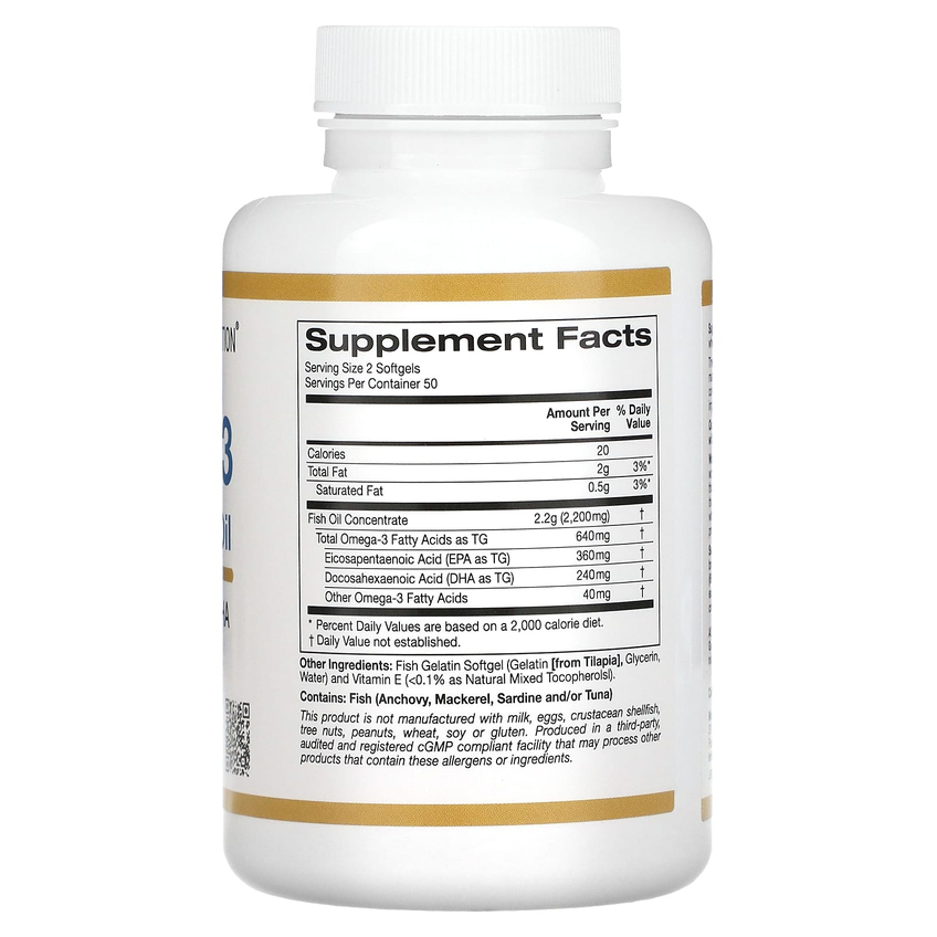 Омега-3, рыбий жир премиум-класса / Omega-3 Premium Fish Oil, California Gold Nutrition, 100 гелевых капсул