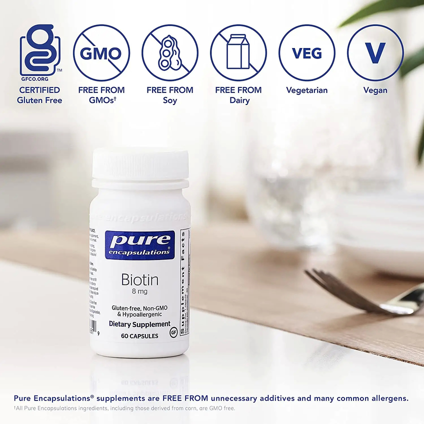 Біотин / Biotin, Pure Encapsulations, 8 мг, 60 капсул