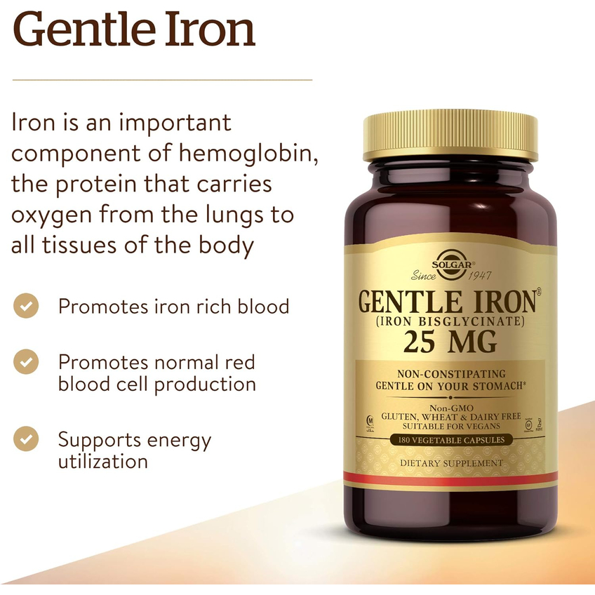 Залізо / Gentle Iron, Solgar, 25 мг, 180 вегетаріанських капсул