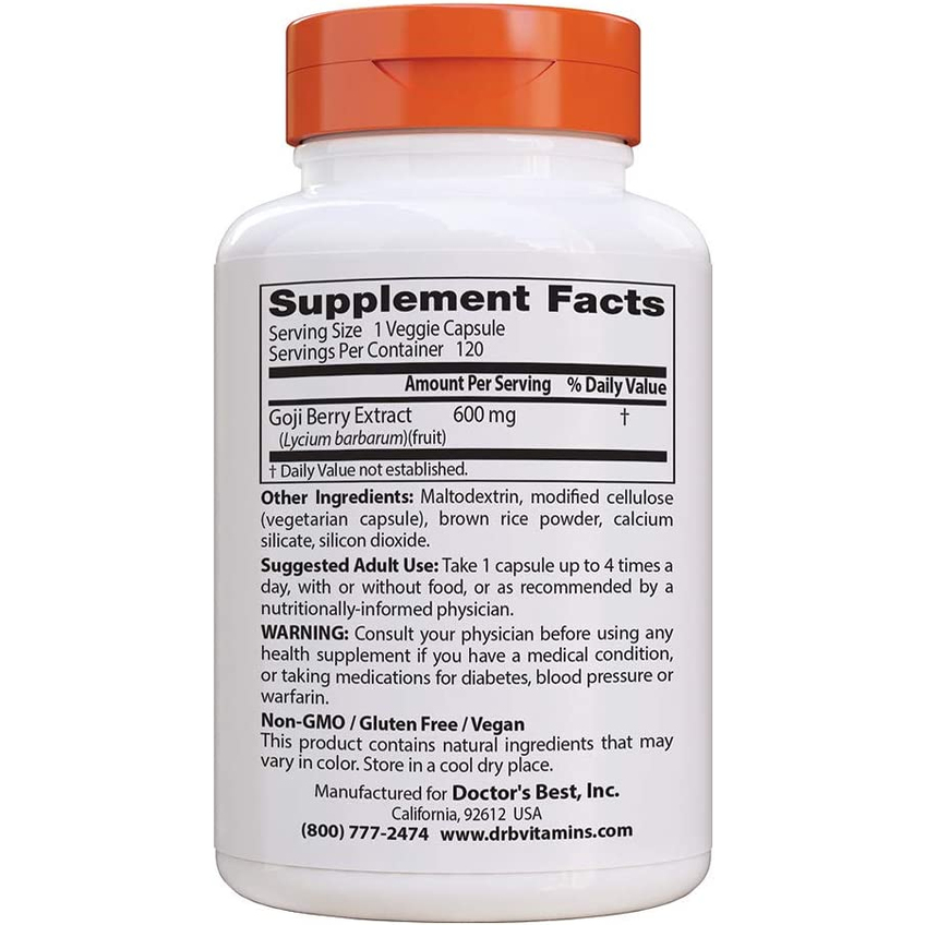 Экстракт ягод годжи / Goji Berry Extract, Doctor's Best, 600 мг, 120 капсул