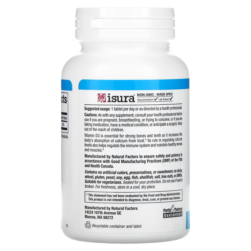 Витамин D3 / Vitamin D3, Natural Factors, 25 мкг (1000 МЕ), 180 таблеток