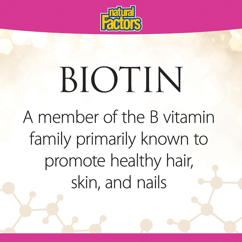 Біотин / Biotin, Natural Factors, 5000 мкг, 60 вегетаріанських капсул