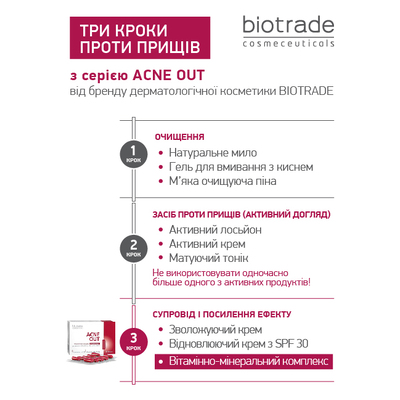Витаминно-минеральный комплекс для жирной и подверженной акне кожи Biotrade Acne Out Buds, 30 капсул