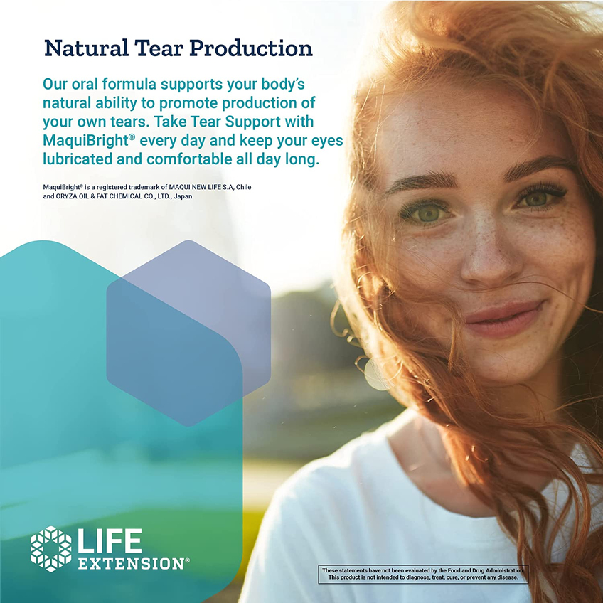 Средство для поддержания функций слезных желез / Tear Support with MaquiBright Maqui Berry Extract, Life Extension, 60 мг, 30 капсул