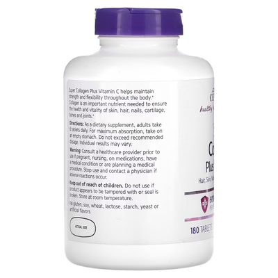 Суперколлаген с витамином C / Super Collagen Plus Vitamin C, 21st Century, 1000 мг, 180 таблеток