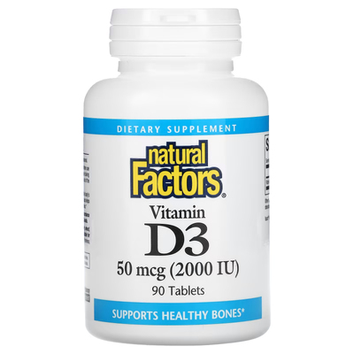 Витамин D3 / Vitamin D3, Natural Factors, 50 мкг (2000 МЕ), 90 таблеток