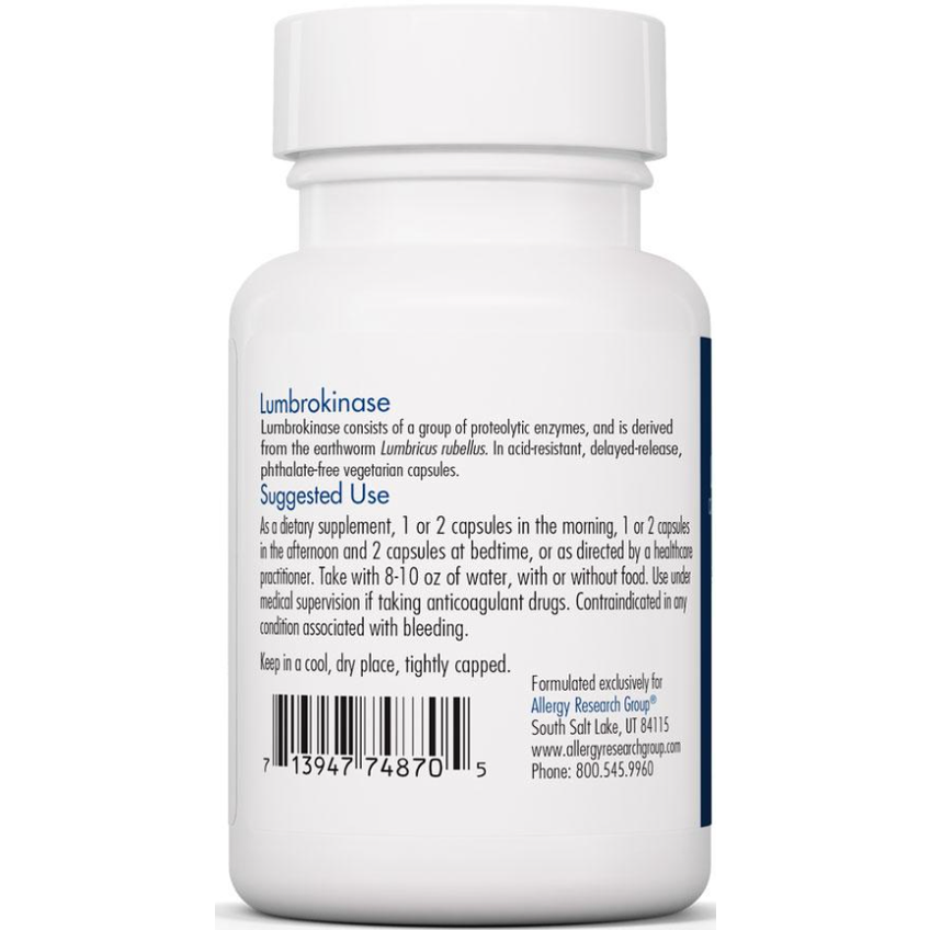 Ламброкиназа / Lumbrokinase, Allergy Research Group, 16 мг, 60 капсул