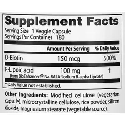 Стабилизированная R-липоевая кислота / Stabilized R-Lipoic Acid, Doctor's Best, 100 мг, 180 капсул