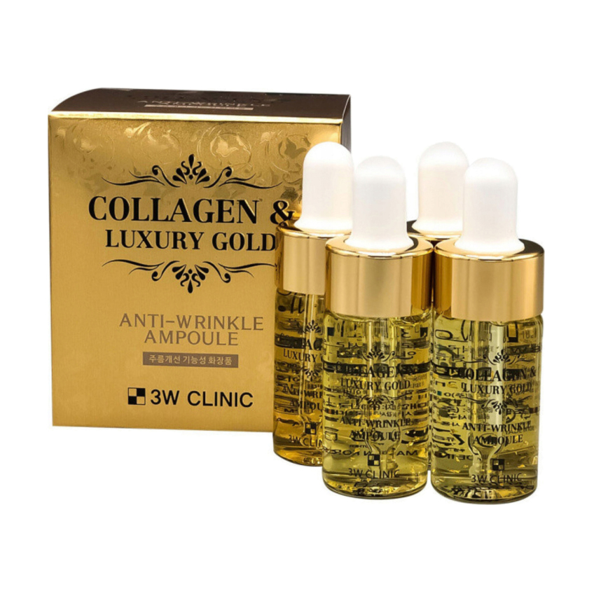 Антивозрастная сыворотка для лица с золотом и коллагеном 3W Clinic Collagen & Luxury Gold Anti-Wrinkle Ampoule