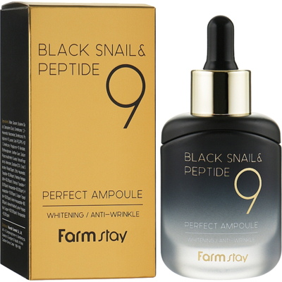 Омолаживающая сыворотка с черной улиткой и пептидами Farmstay Black Snail & Peptide 9 Perfect Ampoule