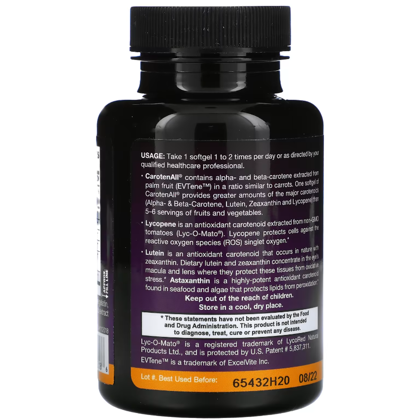 Комплекс из смеси каротиноидов / CarotenALL Mixed Carotenoids Complex, Jarrow Formulas, 60 гелевых капсул