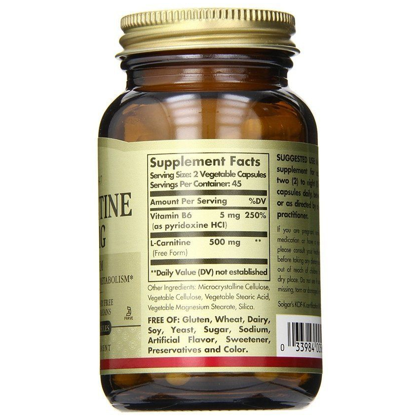 L-карнитин / L-Carnitine, Solgar, 250 мг, 90 вегетарианских капсул