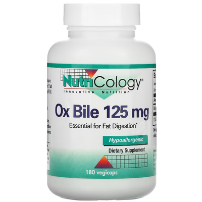 Бычья желчь / Ox Bile, Nutricology, 125 мг, 180 капсул