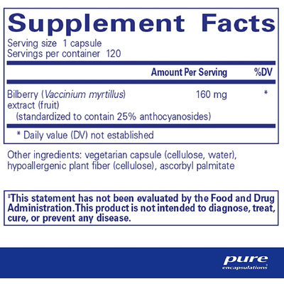 Экстракт черники / Bilberry, Pure Encapsulations, 160 мг, 120 капсул