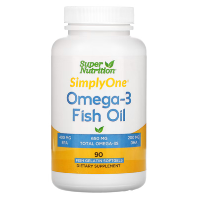 Омега-3 из рыбьего жира / Omega-3 Fish Oil, Super Nutrition, 1000 мг / 650 мг, 90 гелевых капсул