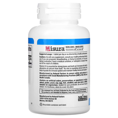 Витамин D3 / Vitamin D3, Natural Factors, 25 мкг (1000 МЕ), 90 таблеток