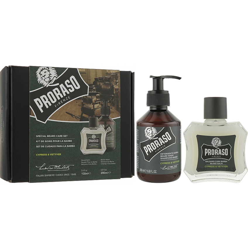 Подарунковий набір для догляду за бородою Proraso Cypress & Vetyver (шампунь для бороди, бальзам по догляду за бородою)