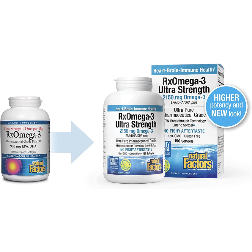 Сверхсильная Омега-3 из рыбьего жира / RxOmega-3 Ultra Strength, Natural Factors, 1075 мг, 60 гелевых капсул