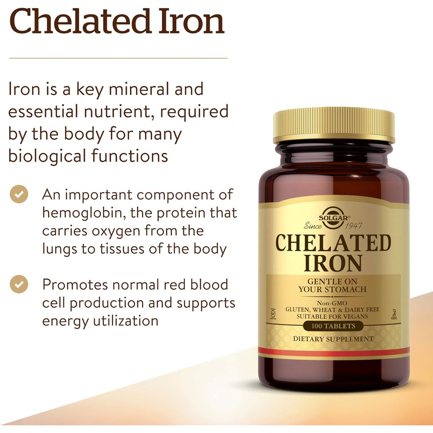 Хелатне залізо / Chelated Iron, Solgar, 25 мг, 100 таблеток