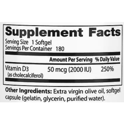 Витамин D3 / Vitamin D3, Doctor's Best, 50 мкг, 180 гелевых капсул