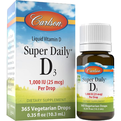 Рідкий вітамін D3 / Super Daily D3, Carlson Labs, 25 мкг, 10.3 мл