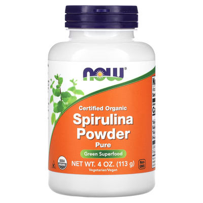 Сертифицированный органический порошок из спирулины (чистый) / Certified Organic Spirulina Powder (Pure), Now Foods, 113 г (4 унции)