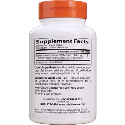 Бакопа / Bacopa With Synapsa, Doctor's Best, 320 мг, 60 капсул