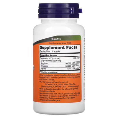 Панкреатин 2000 (10X - 200 мг) / Pancreatin 2000 (10X - 200 мг), Now Foods, 200 мг, 100 капсул
