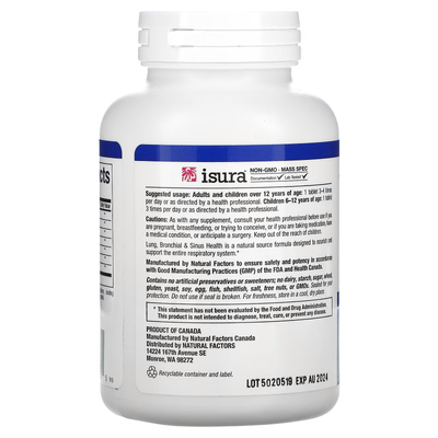 Здоровье легких, бронхов и носа / Lung, Bronchial & Sinus Health, Natural Factors, 90 таблеток