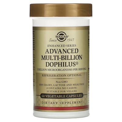 Улучшенный многомиллиардный пробиотик Дофилус / Advanced Multi-Billion Dophilus, Solgar, 60 вегетарианских капсул