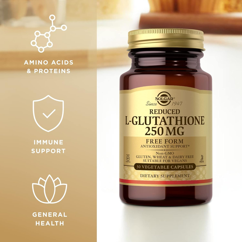 Відновлений L-глутатіон / Reduced L-Glutathione, Solgar, 250 мг, 30 вегетарианских капсул