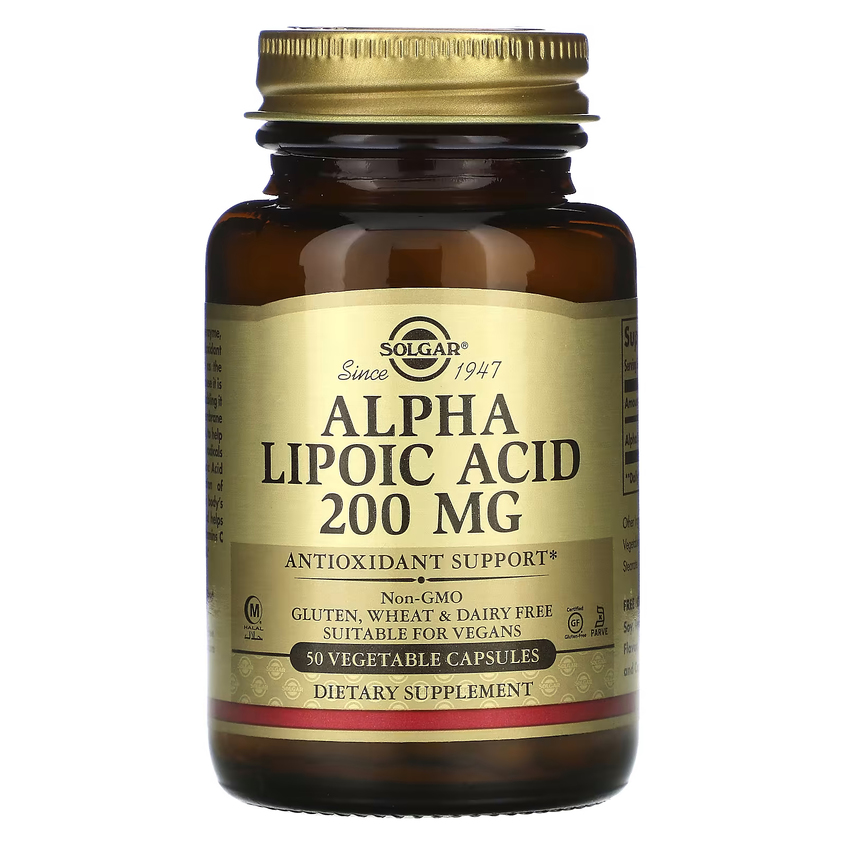 Альфа-ліпоєва кислота / Alpha Lipoic Acid, Solgar, 200 мг, 50 вегетаріанських капсул
