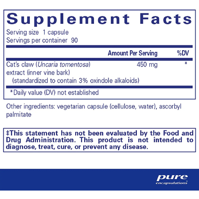 Котячий кіготь / Cats Claw, Pure Encapsulations, 450 мг, 90 капсул