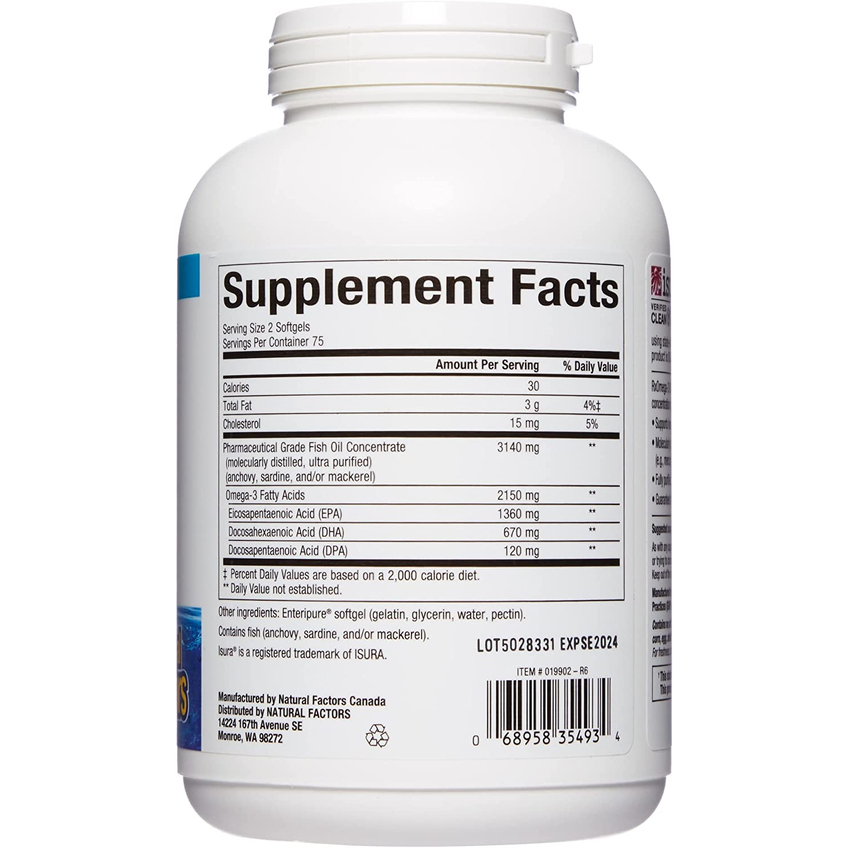 Надсильна Омега-3 із риб'ячого жиру / RxOmega-3 Ultra Strength, Natural Factors, 1075 мг, 150 гелевих капсул