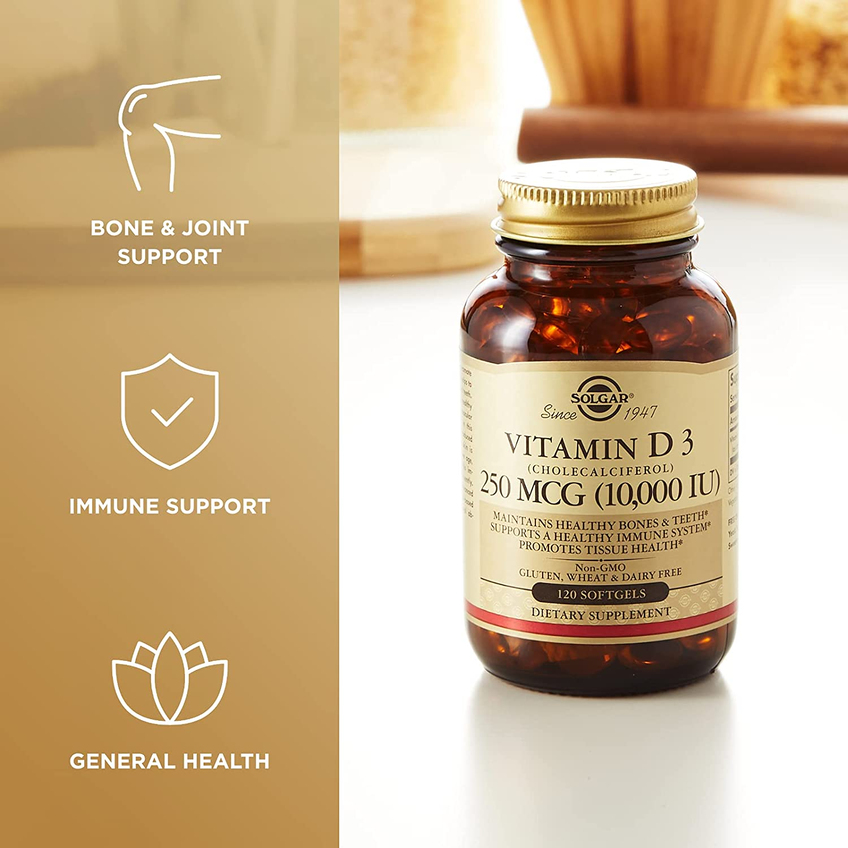 Вітамін D3 (холекальциферол) / Vitamin D3 (Cholecalciferol), Solgar, 250 мкг (10000 МО), 120 гелевих капсул