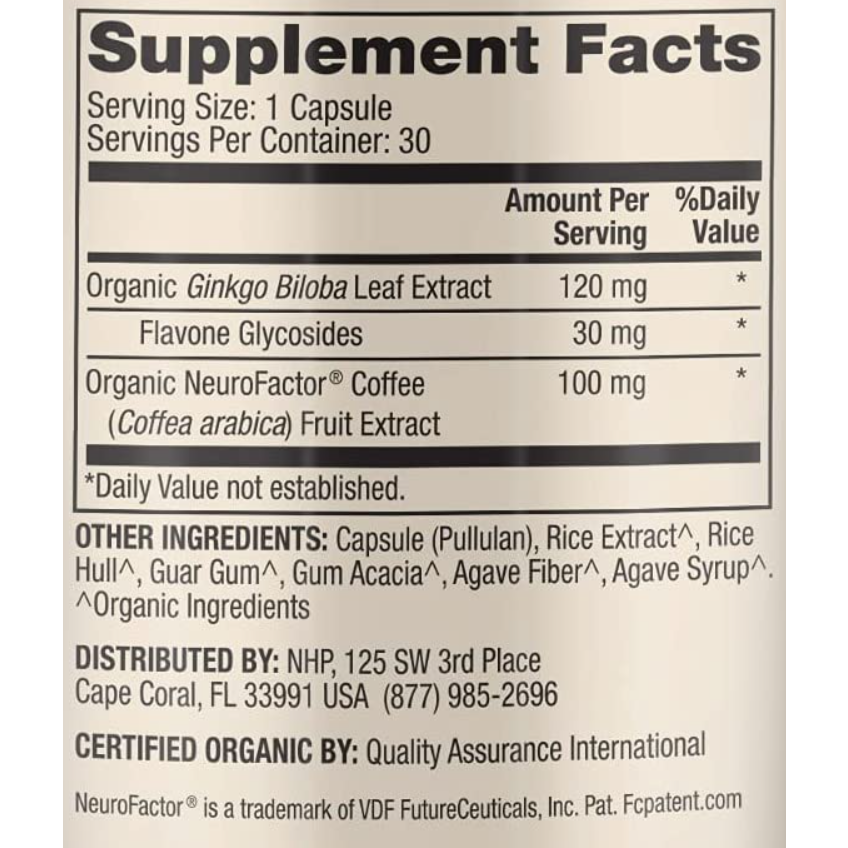 Гинкго билоба + экстракт фруктов кофе / Organic Ginkgo Biloba with Coffee Fruit Extract, Dr. Mercola, 120 мг, 30 капсул