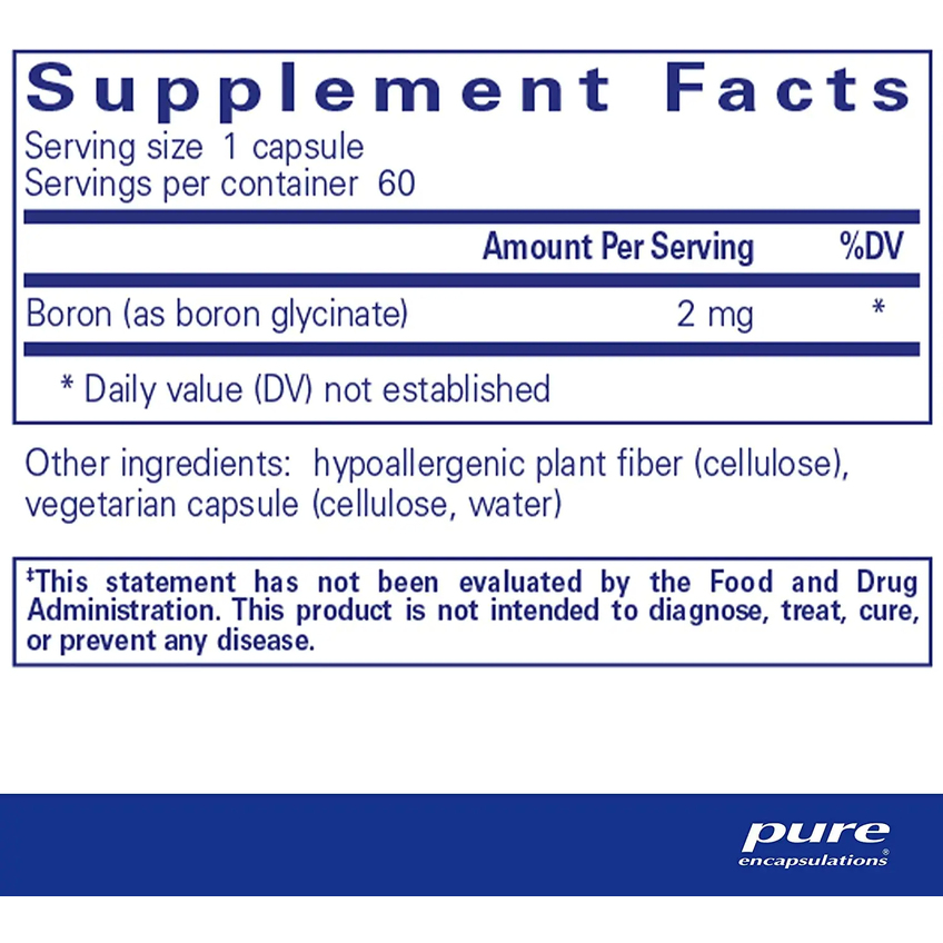 Бор / Boron (glycinate), Pure Encapsulations, 2 мг, 60 капсул