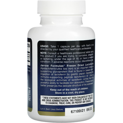 Лактоферрин сублимированный / Lactoferrin, Jarrow Formulas, 250 мг, 60 капсул