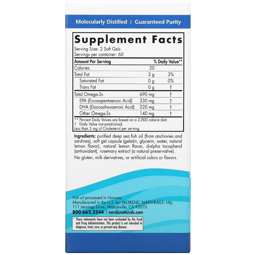 Омега-3 зі смаком лимона / Omega-3 Lemon, Nordic Naturals, 120 гелевих капсул