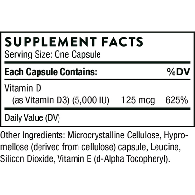 Витамин D3 / Vitamin D3, Thorne Research, 125 мкг (5000 МО), 60 капсул