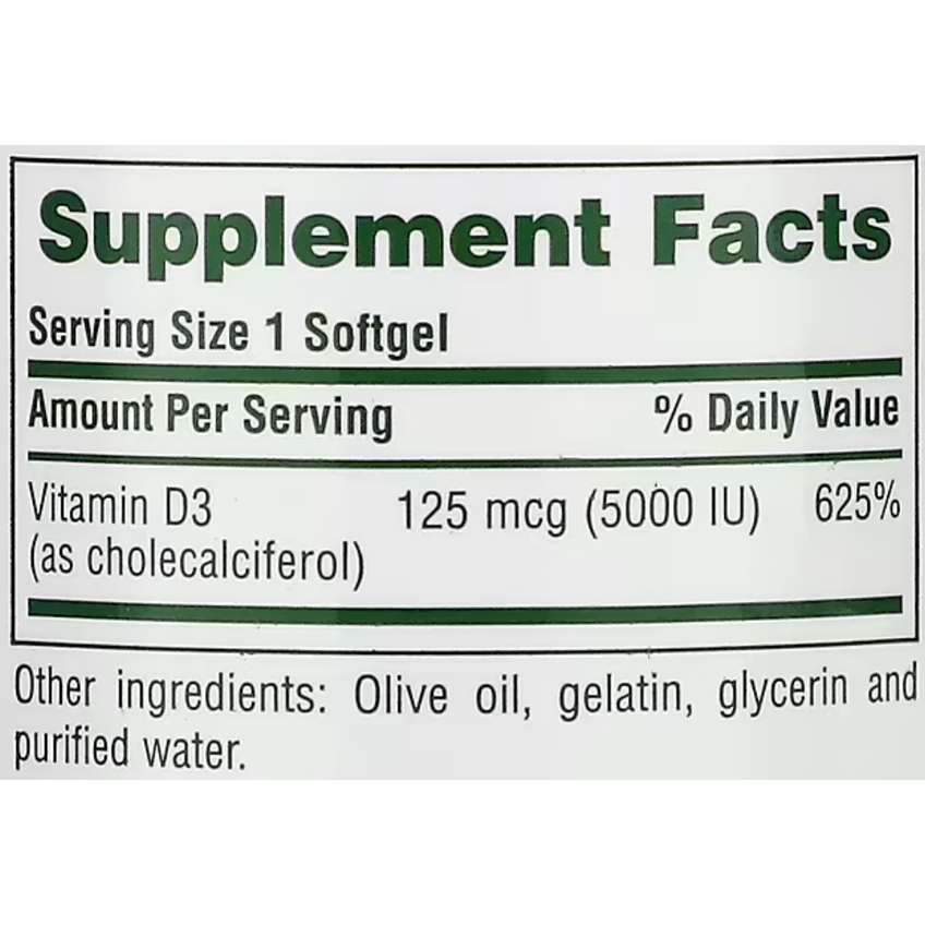 Вітамін D3 / Vitamin D3, Nature's Plus, 125 мкг, 60 гелевих капсул
